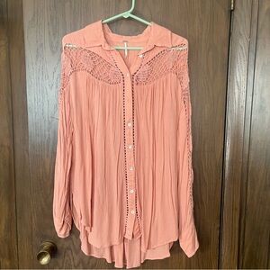 Free People Katie Bird Crochet Inset Shirt. 